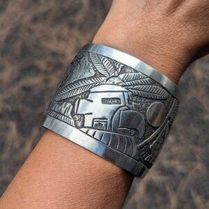 Native American Silver Bracelet Genuine‎ Handcrafted Navajo Jewelry Sz 7 in